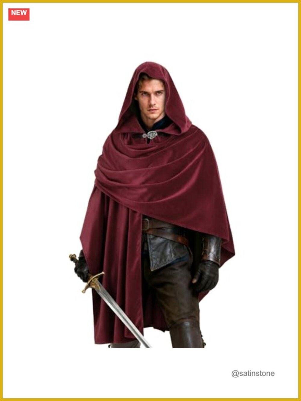 Medieval Hooded Cloak Renaissance Cape Wool Unisex Halloween Cosplay Costume